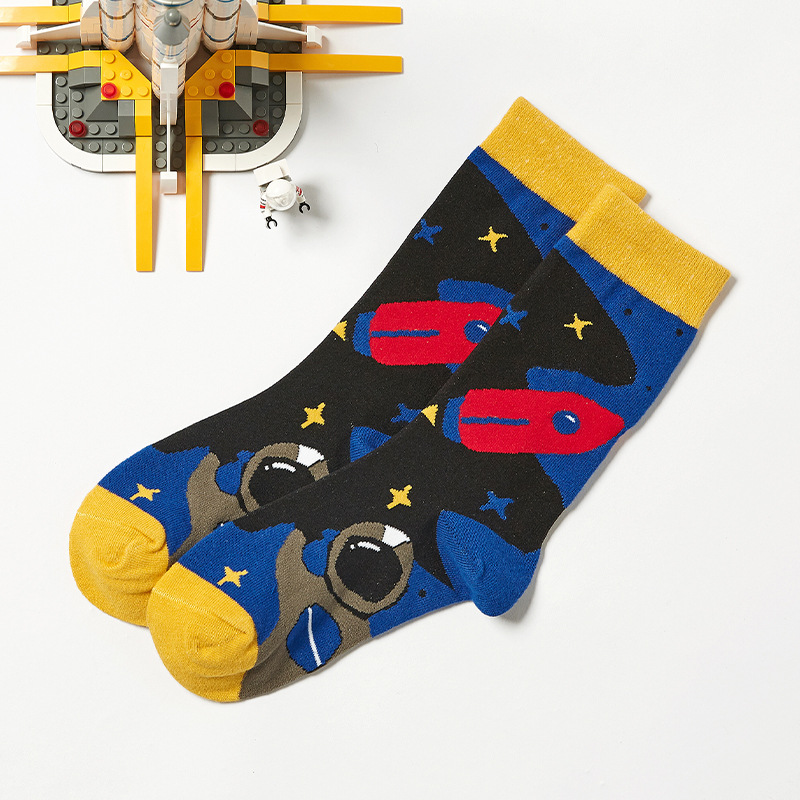 Japanese Cartoon Astronaut Space Rocket Hierarchical Couple Socks Casual Wild Men Women Socks